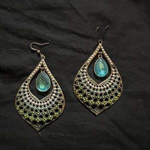 Elegant Teardrop Earrings with Blue and Green Accents